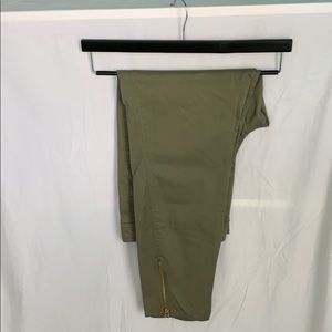 Army Green Ankle Pant with Gold Zipper Detail